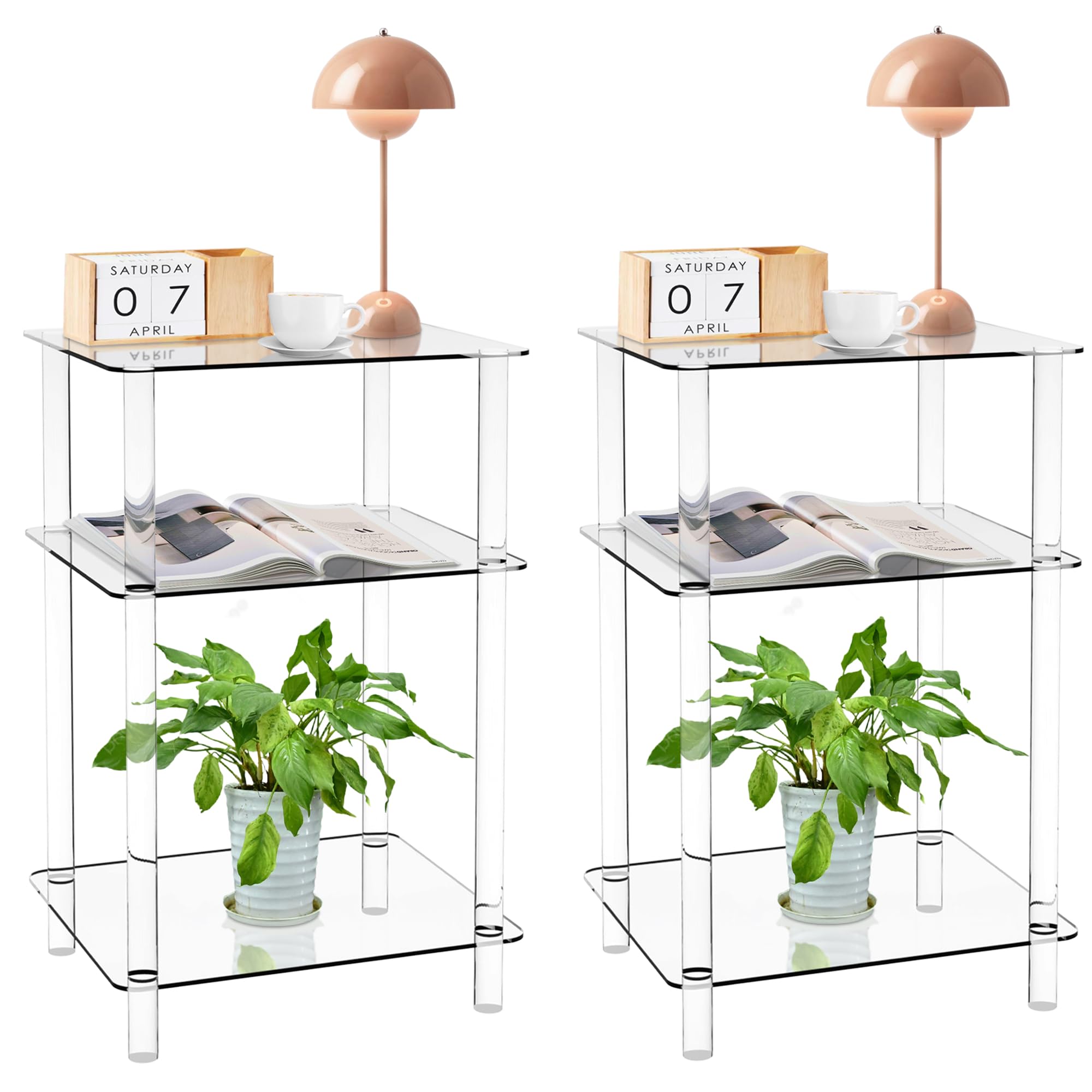 KORETECH 2 Pack Clear Acrylic Side Table 3 Tier, Acrylic Nightstand for ...