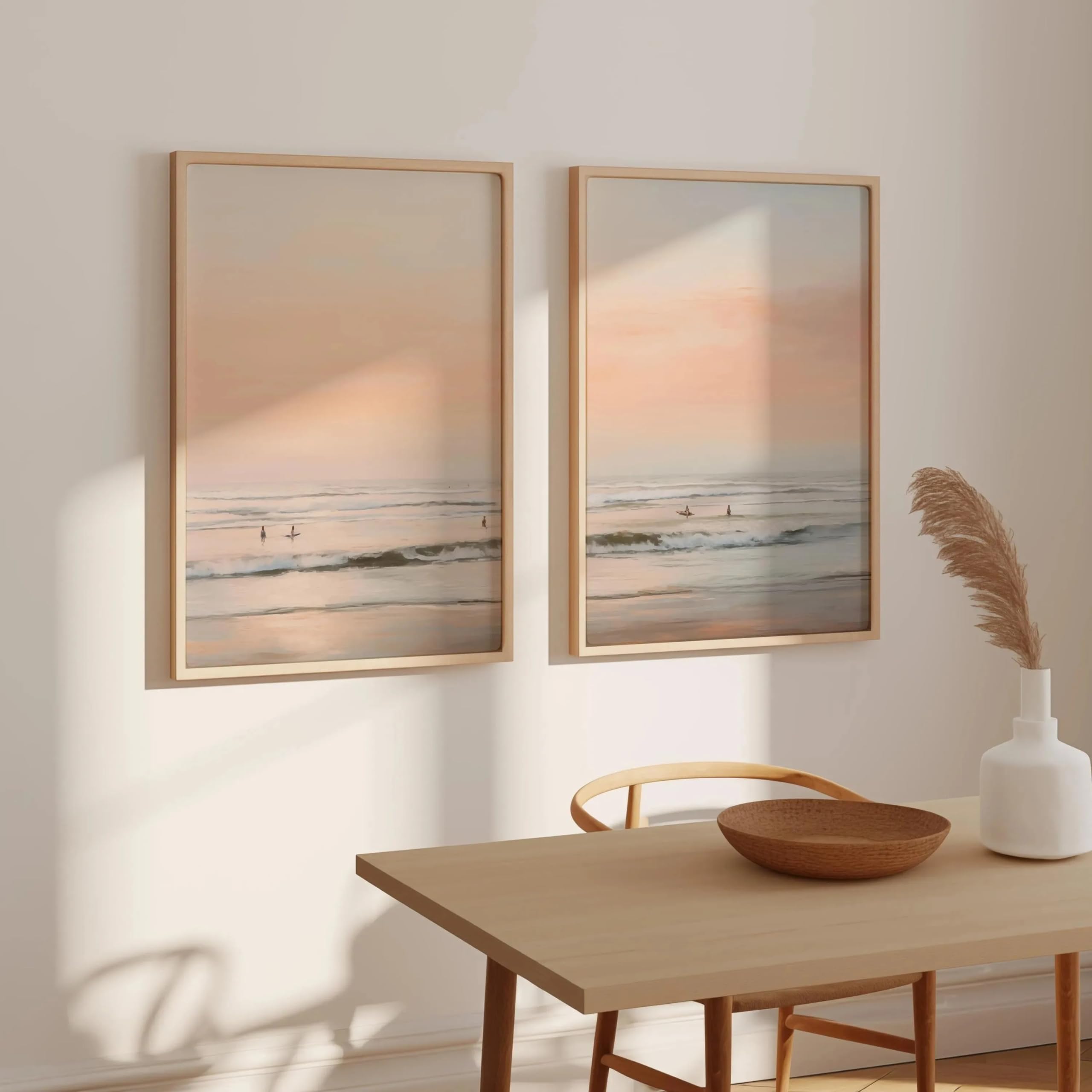 LTjiajuypd Retro Sunset Surfer Canvas Printing Pastel Beach Art Ocean Surf Wall Poster For Modern Coastal Summer Home Decor(70x100cm-2pcs)