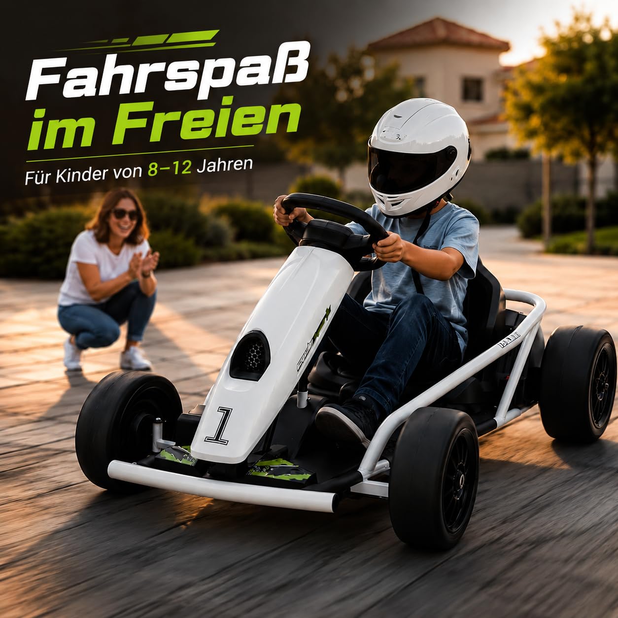 IDEALHOUSE Elektro GoKart 24V, Kinderfahrzeug Mit Drift-Funktion | 24V Kinder Elektro GoKart mit 2x300W Motoren, Drift-Funktion, Sicherheitsgurt, Sanftanlauf, Musik und verstellbarem Sitz