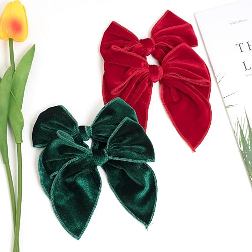 Miniatura 7 de Paquete de 2 lazos de terciopelo para el cabello de Fable para niñas, lazo grande de terciopelo de 5 pulgadas, accesorios para el cabello hechos a