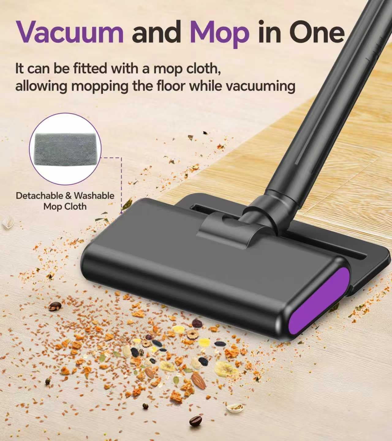 Cordless Vacuum Cleaner, Stick Vacuum Cordless Rechargeable with Powerful Suction and LED Display, Portable Vacuum Cleaners for Home, Wireless Vacuum for Hardwood Floor Carpet Pet Hair, Black