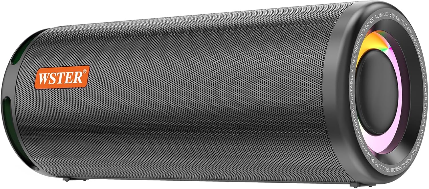 WSTER WS-810 Bluetooth Speaker with HD Sound, Portable Wireless, Output Power 40W*2, TWS Pairing, BT5.3, Supports FM and TF Input, for Home/Party/Outdoor/Beach.Gift Ideas. (Black)