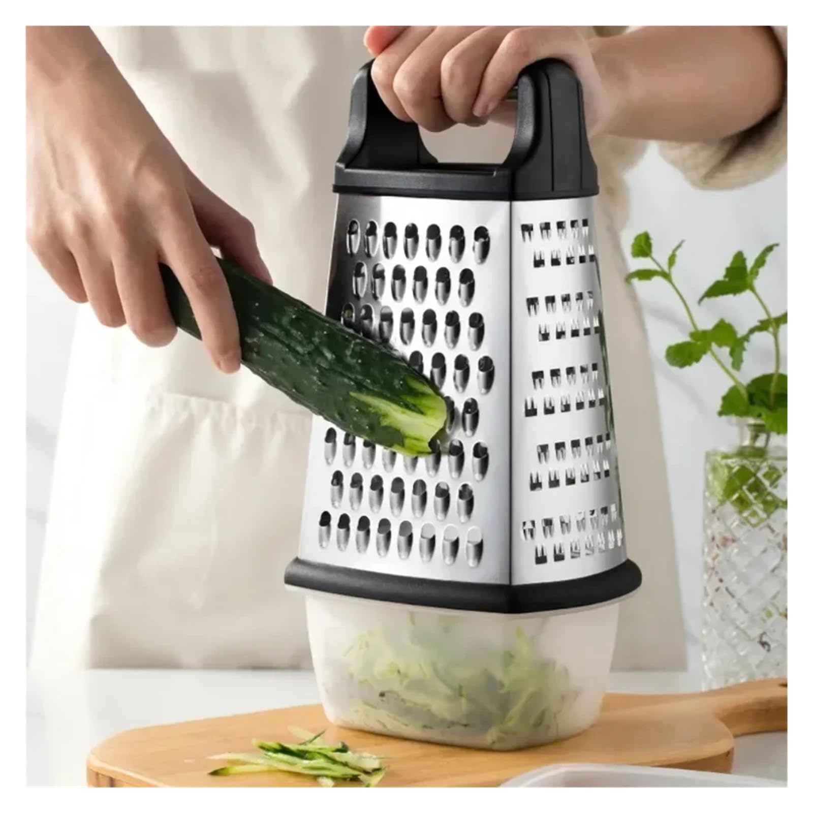 Affettatrice per Verdure, Grattugia for Formaggio a Quattro Lati con Contenitore, affettatrice Multiuso in Acciaio Inox(Large)