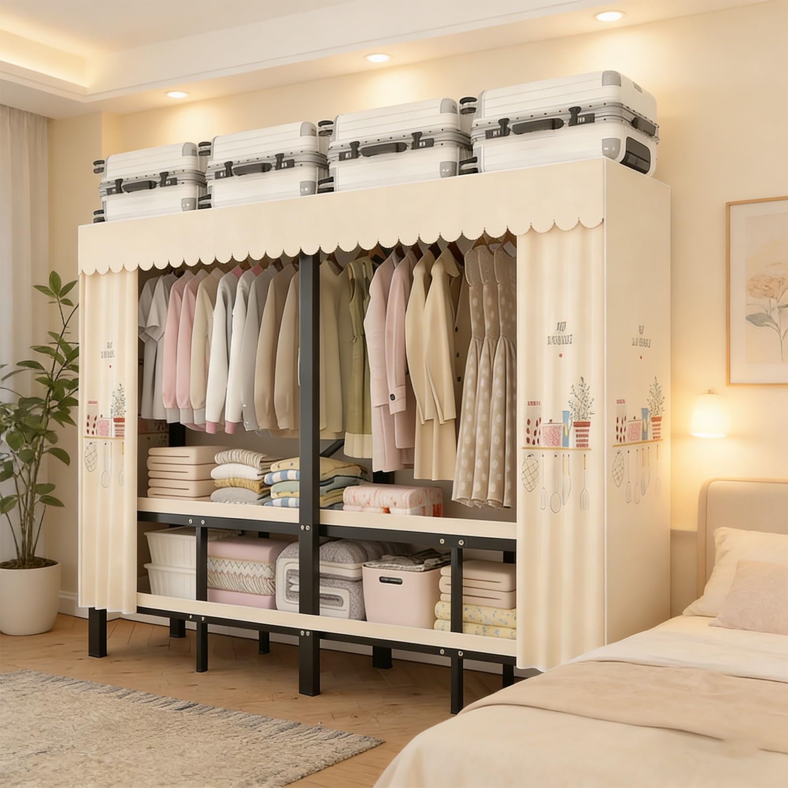 Einfach Stoffschrank Klappbarer,Kleiderschrank Mit Kleiderstange Stoff Offener Für Schlafzimmer,Metall Geschlossener Faltschrank,Große Kleiderschrank Faltbarer,Für Schlafzimmer(203cm/80in)