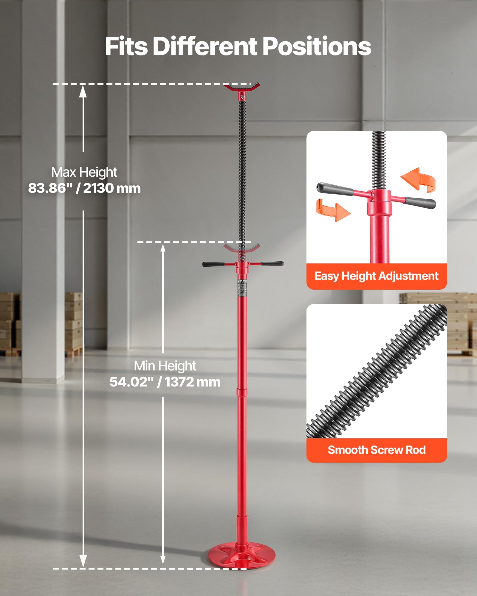 VEVOR Supporto per Fossa e Sottoponte Carico Max. 0,75 Tonnellate, Supporto da Fossa Altezza Regolabile 137,2-213 cm, Maniglia, Cuscinetti a Forma di U Riparazioni Manutenzione Officina Garage