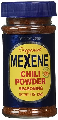 Mexene Original Chili Powder Seasoning 2 oz – Paquete de 2 unidades. Incluye dos frascos de 2 onzas de chile Mexene en polvo y una tarjeta de receta