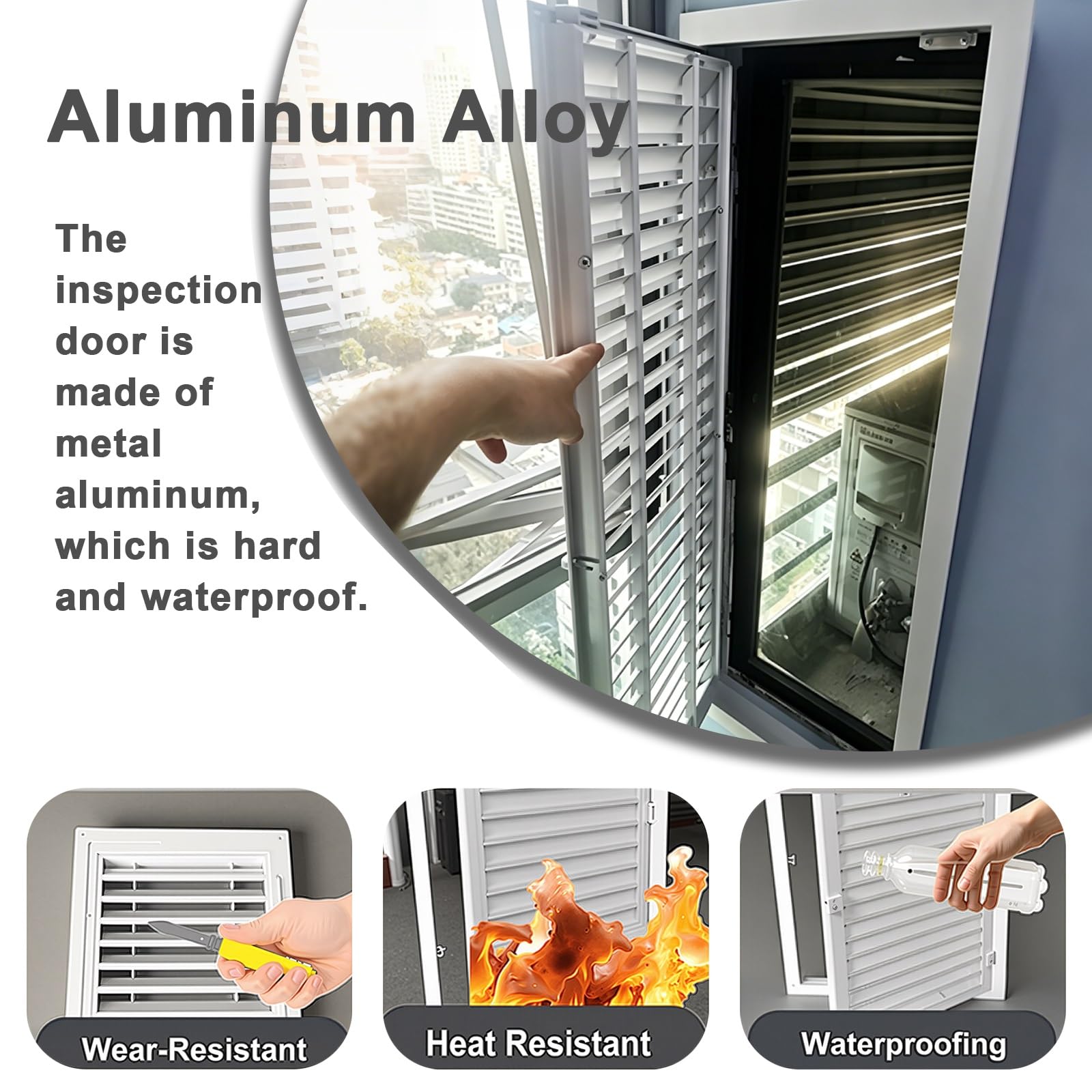 Aluminiowy panel dostępu z żaluzjami 75 x 90 cm, drzwi wentylacyjne z ukrytymi zawiasami i magnetycznym zaczepem, idealny do grzejników ściennych i szafek z płyt kartonowo-gipsowych, trwały i stylowy