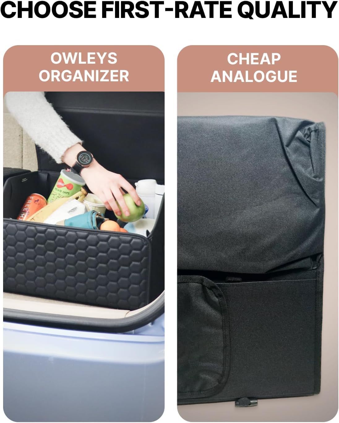 Owleys Cargo Organizer 17.7" - Compact Storage Totes With Lids For SUV, Sedan Or Truck - Durable Car Crate For Travel Essentials - Unique Gifts For Dad (Black 17.7)