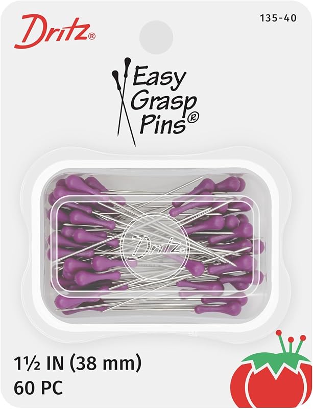 Dritz 135-40 Easy Grasp Pins, 1-1/2-Inch (60-Count) , Purple