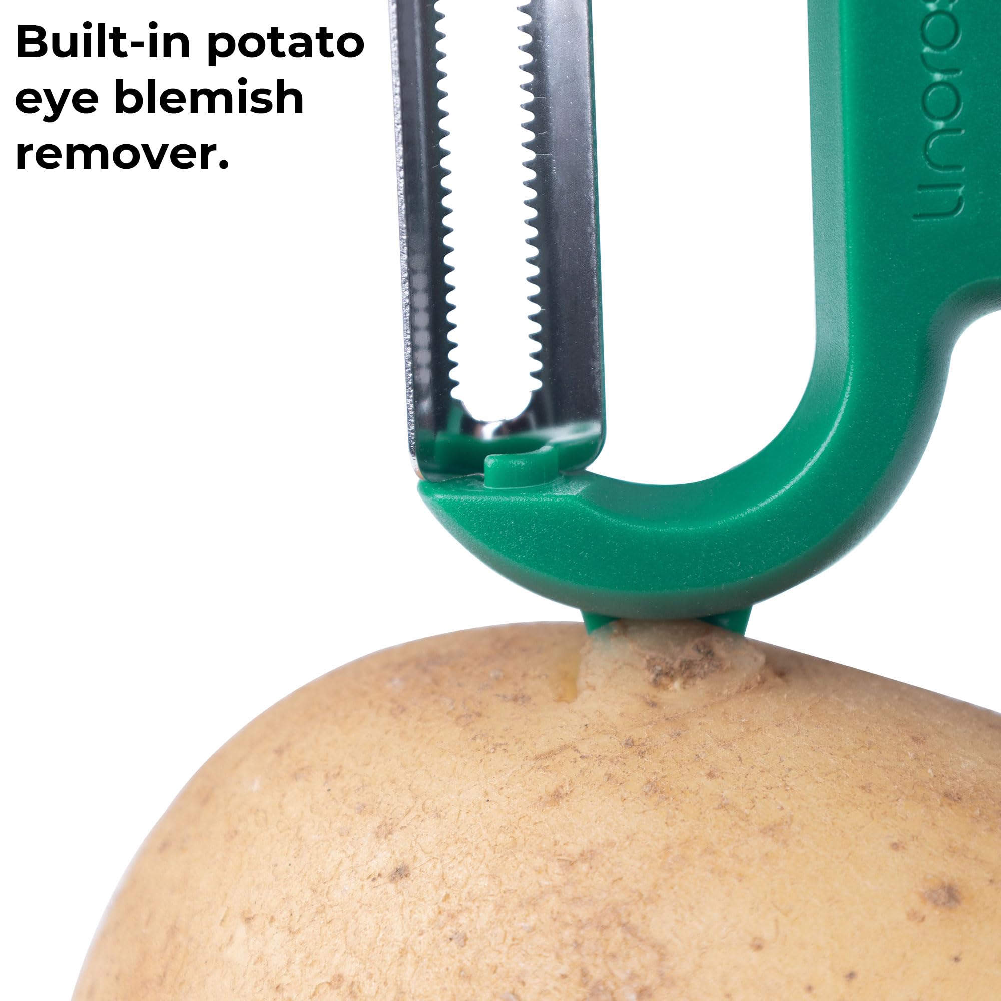 Linoroso Pelapatate Professionale Seghettato di Tipo Y con Punta per Pela Patate e Verdura Frutta, Affilato e Liscio, Impugnatura Confortevole - Verde