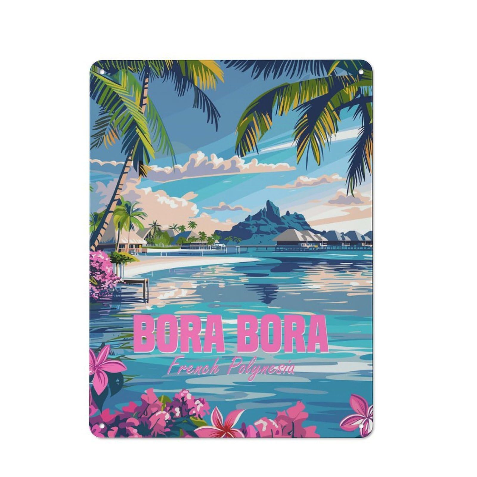 Junmoney Bora Bora French Polynesia Tin Sign 40X30cm For Café Or Home Bar, Retro Wall Decor, For Garage, Workshop And Man Cave Decoration