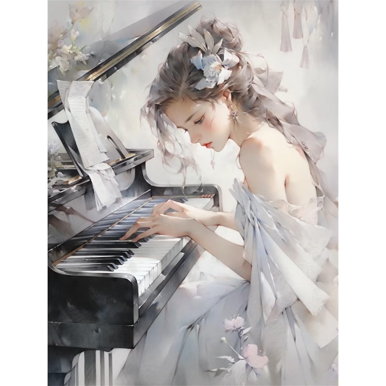 Dipingi con i Numeri per Adulti,Ragazza suonare il pianoforte DIY Paint by Numbers Kits,Kit di Pittura a Olio su Tela per Bambini con Pennelli e Acrilica Regalo per Decor Casa - con cornice,50x65cm