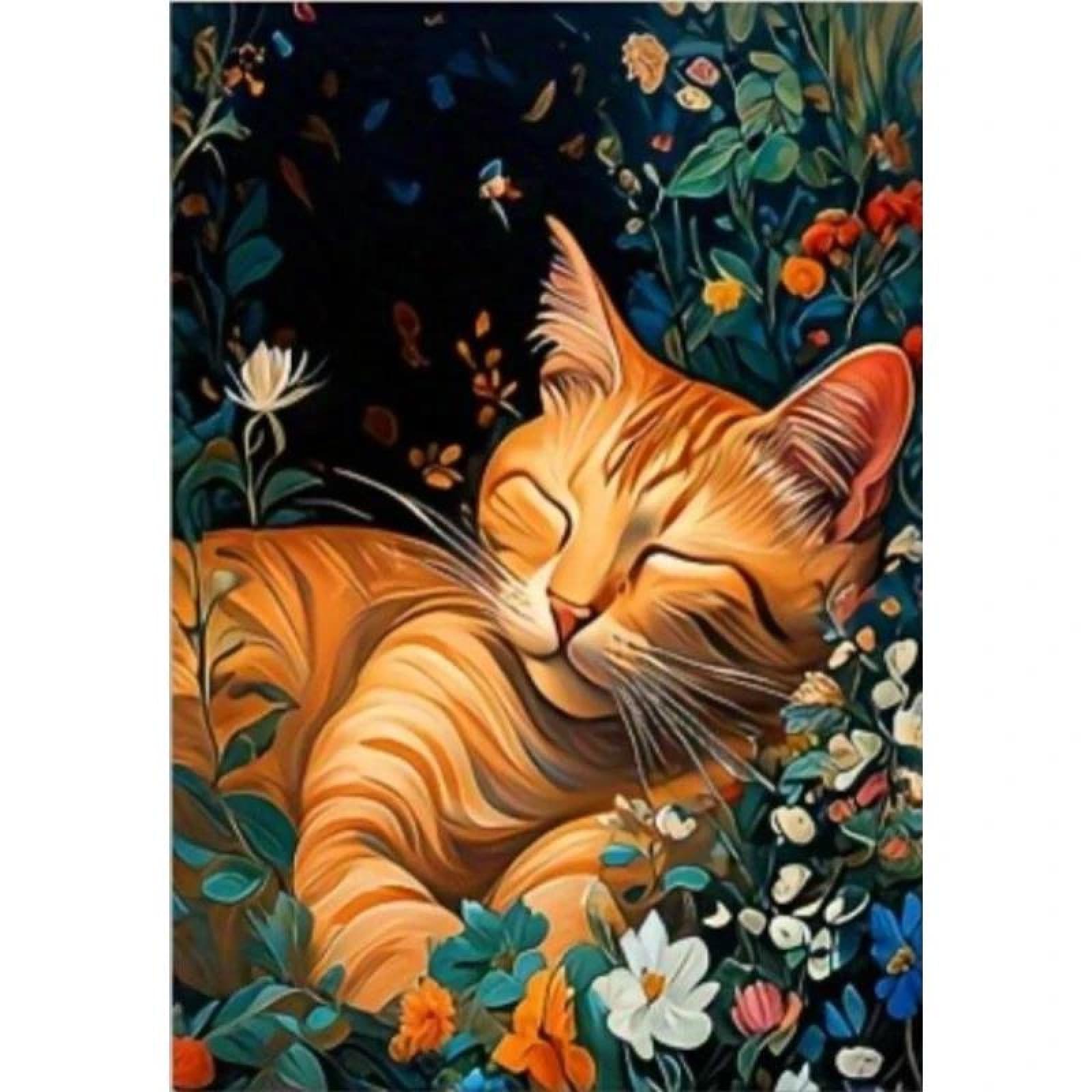 Yocheng Cat Sleeping Among Flowers Poster And Prints Animal Art Canvas Painting Wall Art Picture For LivingRoom Home Decor 40x50cm No Frame