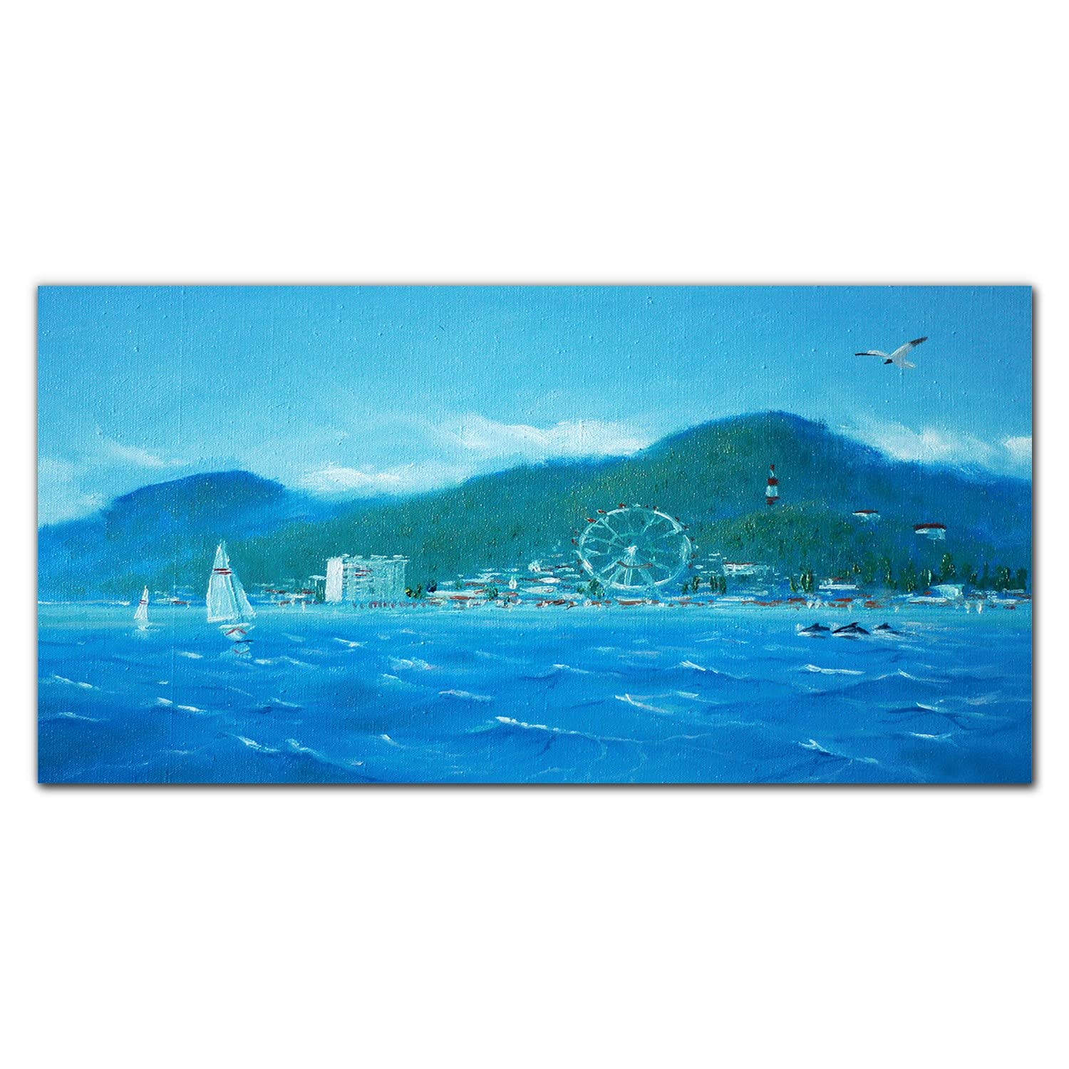 Dosseret en verre trempé de cuisine 140x70cm pour décorer le mur avec une peinture de ville