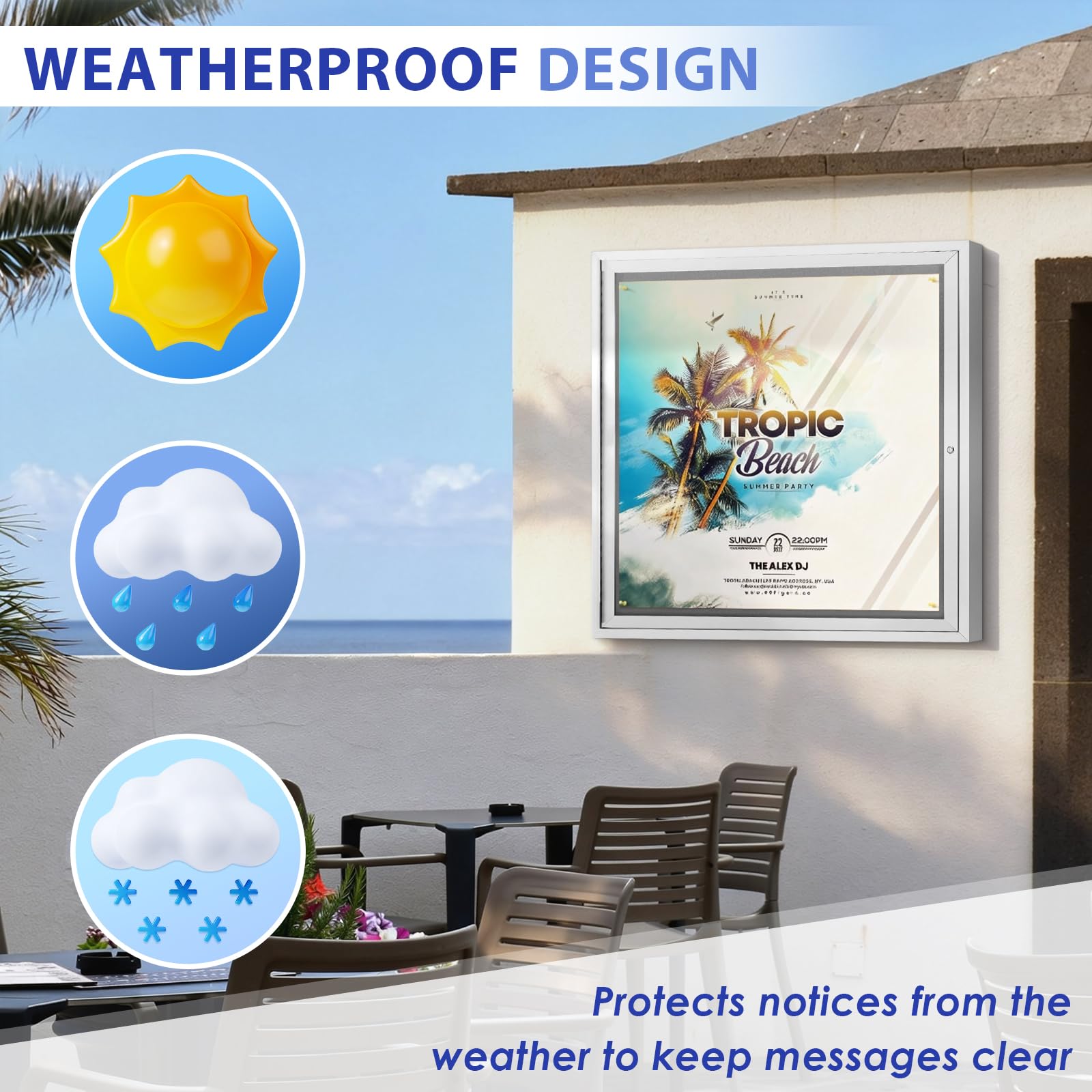 Swansea - Tablero de anuncios con cerradura para exteriores, 100 x 95 cm, a prueba de manipulaciones, con puerta de bloqueo para oficina, escuela, tienda, centro comunitario, aluminio plateado,