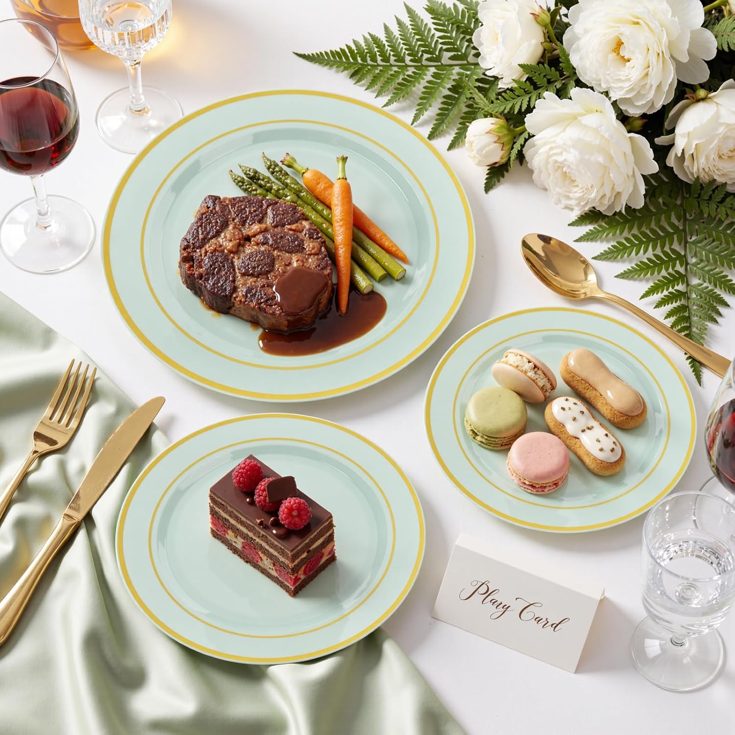 NOCCUR 200PCS Sage Green Plastic Plates for 100 Guests - Include 100PCS 10" Dinner/ 100PCS 7" Dessert Plastic Plates Heavy Duty - Ideal for Wedding&Party