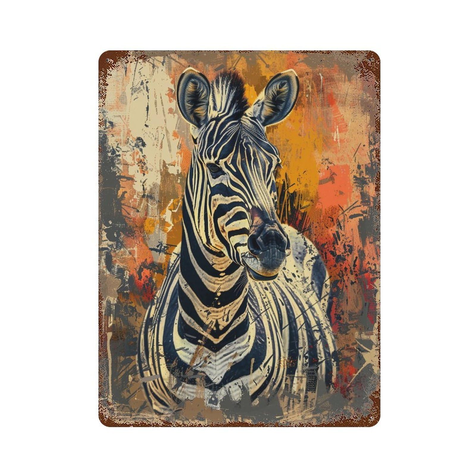 Rusty Metal Tin Sign Abstract Zebra Art Print 15.7"x11.8", Rustic Home Decor for Shed, Workshop And Garage Wall Decor