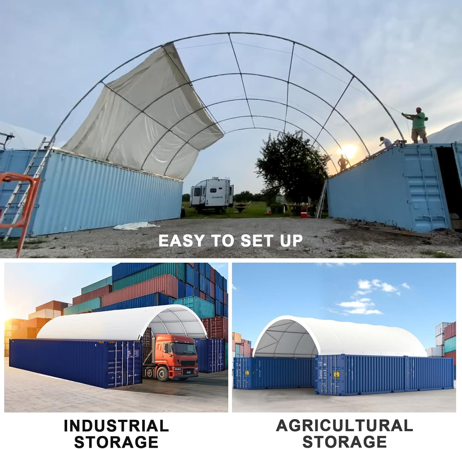 Chery Industrial Shipping Container Canopy Shelter, Stable & Durable Cover Storage Container Roof (20'x40' 11oz PE)
