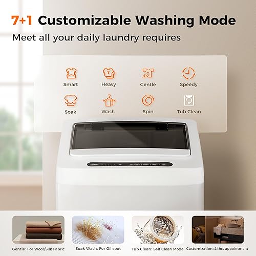Miniatura 2 de Lavadora portátil de 1.5 pies cúbicos, lavadora de capacidad completamente automática con 8 programas, 10 niveles de agua y bomba de drenaje,