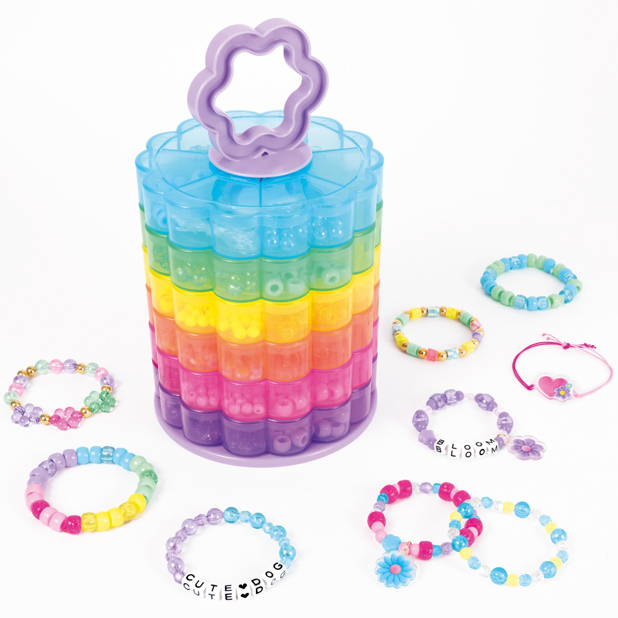 Make It Real: Tour de fleurs de rangement pour perles – DIY 20 bracelets, rangement coloré à 7 niveaux, 628 perles, design-create-wear, trie-stack-stow, enfants 8+