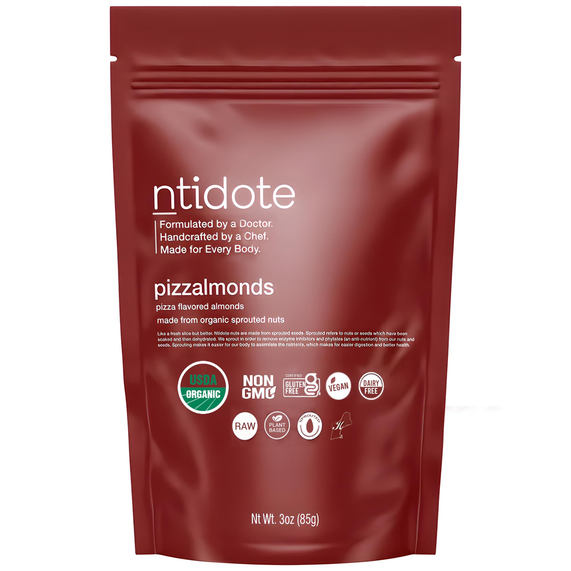 NtidoteNtidote Pizzalmonds - Pizza Flavored Almonds - A Perfect Way to Snack | Healthy, Delicious, Plant Based, Vegan Friendly Snacks For Adults & Kids Made From Fresh USDA NON GMO Organic Sprouted Almond Nuts