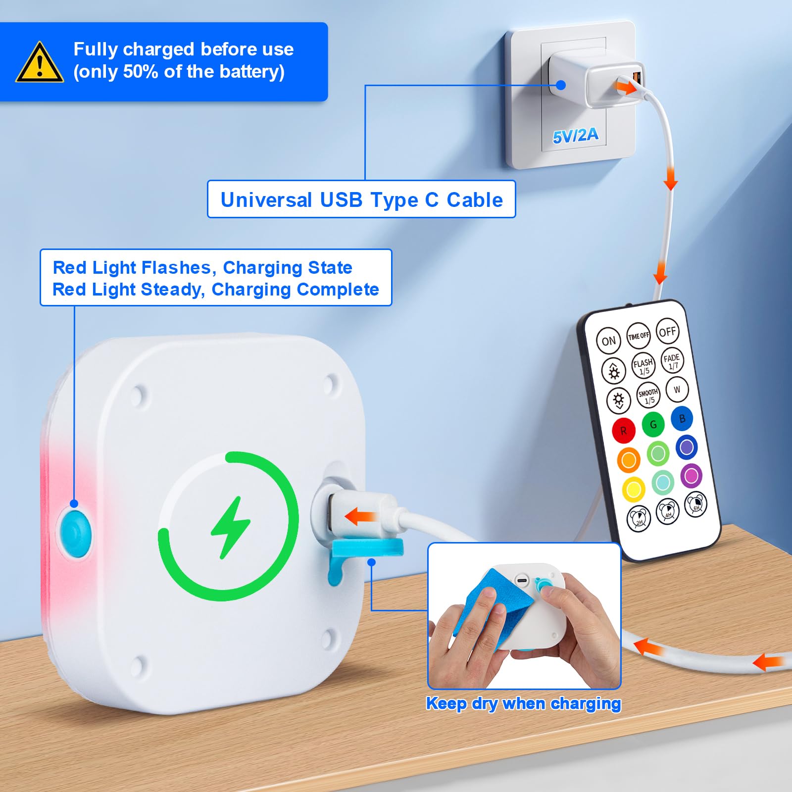 Luci subacquee wireless ultra sottili per piscina con telecomando, impermeabili, magnetiche, subacquee, ricaricabili, 2600 mAh, durano fino a 50 ore, 17 modelli che cambiano colore,