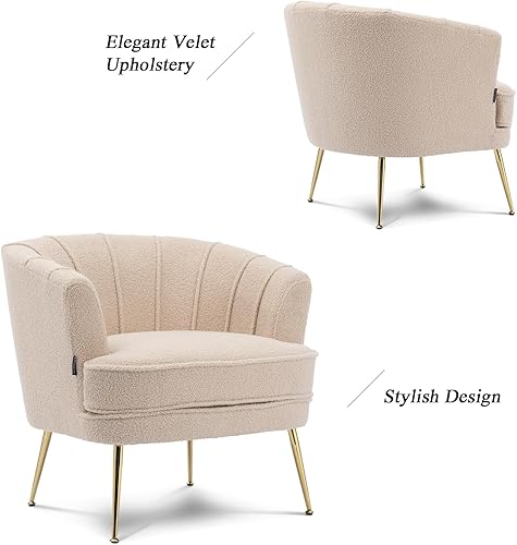 Miniatura 7 de Artechworks Silla moderna de terciopelo con patas doradas para sala de estar, dormitorio, oficina en casa, silla de club con respaldo copetudo,