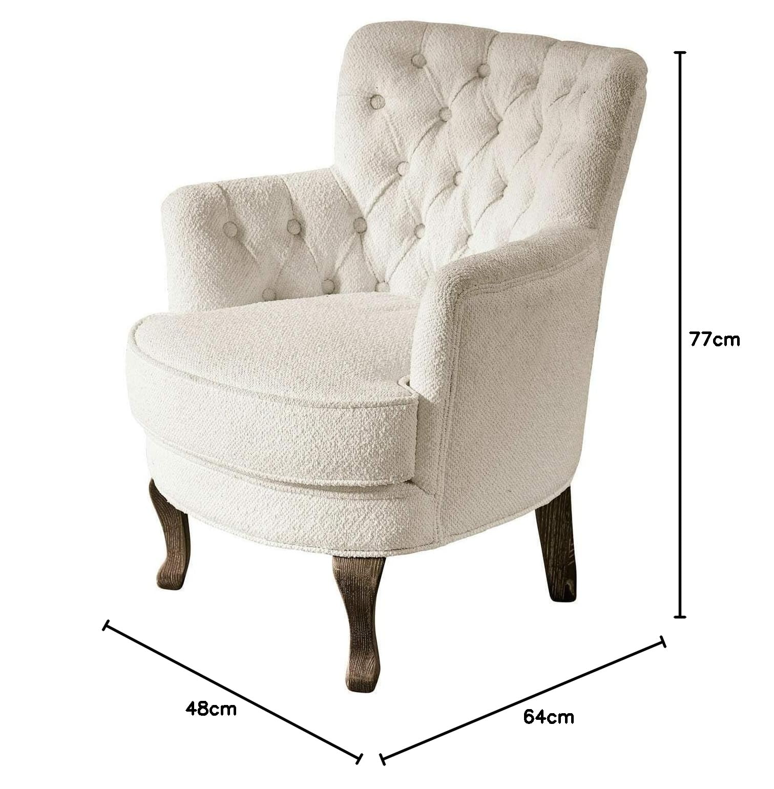 Loberon Sessel Calgary, Chesterfield-Steppung, Edles Design mit Nostalgischer Note, Handgedrechselte Füße, Sitzmöbel, Eschenholz, Polyester, Creme