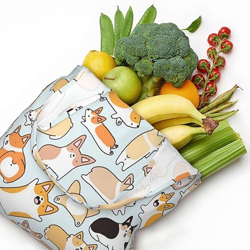 Miniatura 5 de PEIXEN Bolsa de lona con patrón de Corgi, bolsa de compras grande, lavable, bolsa de comestibles reutilizable, Negro -