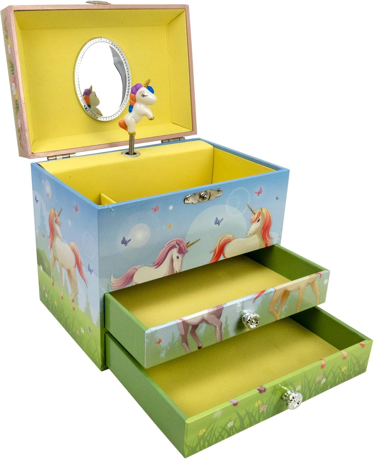 The San Francisco Music Box Company Friendship Magical Unicorn 2 Drawer Musical Jewelry Chest