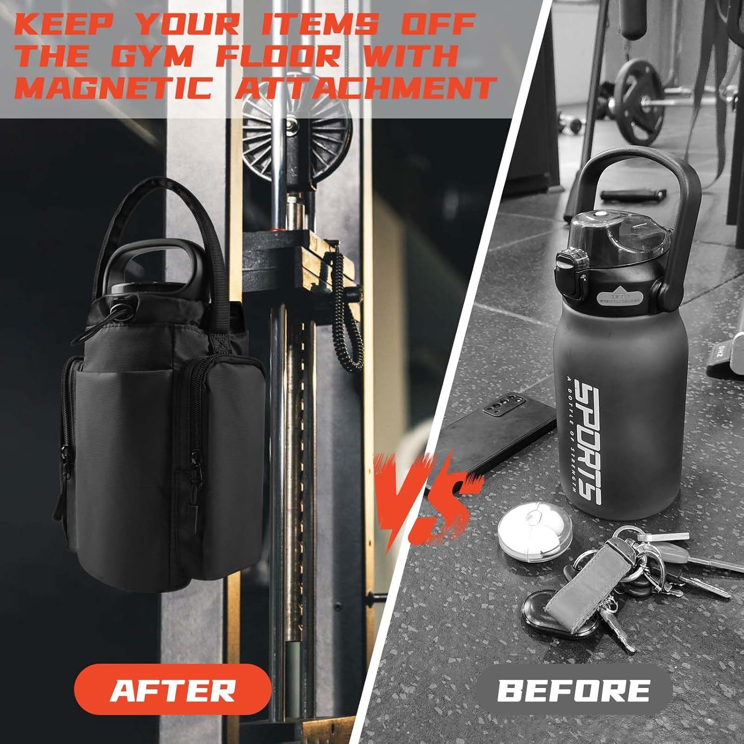 Magnetic Gym Bag for Men and Women, Magnetic Water Bottle Holder for Gym, Small Gym Bag, Gym Gifts Gym accessories (Black) - Image 2