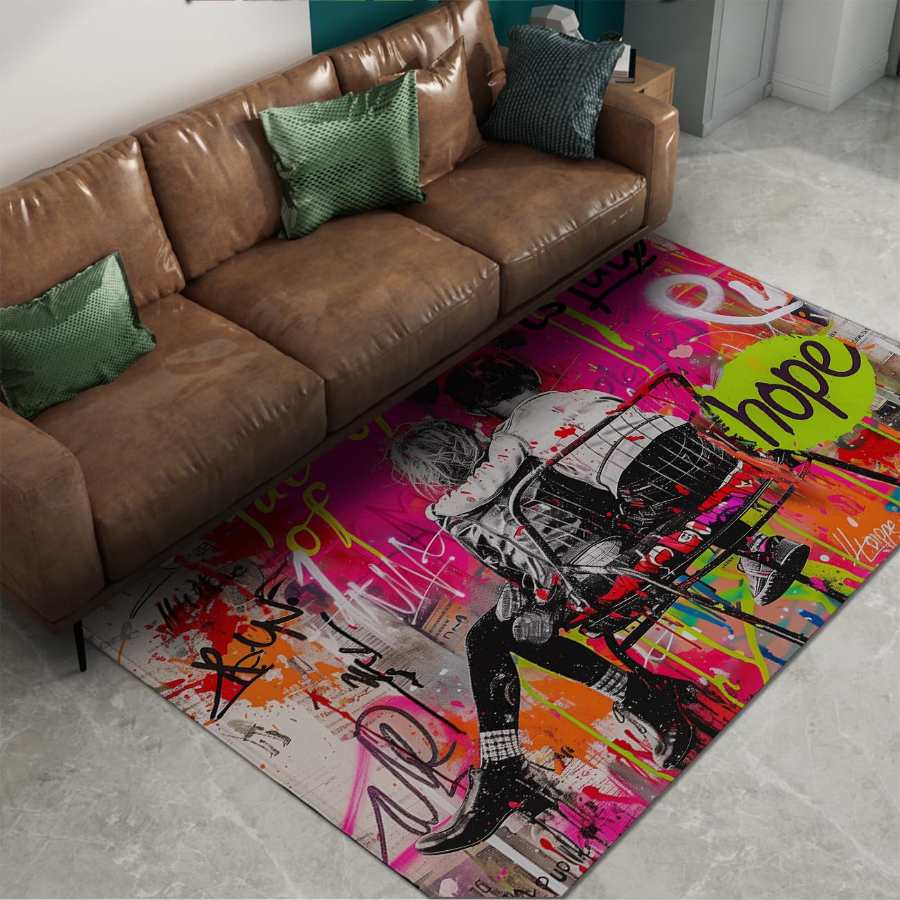 Tapis lavable 180x240cm graffiti moderne pour réveiller la déco de votre salon