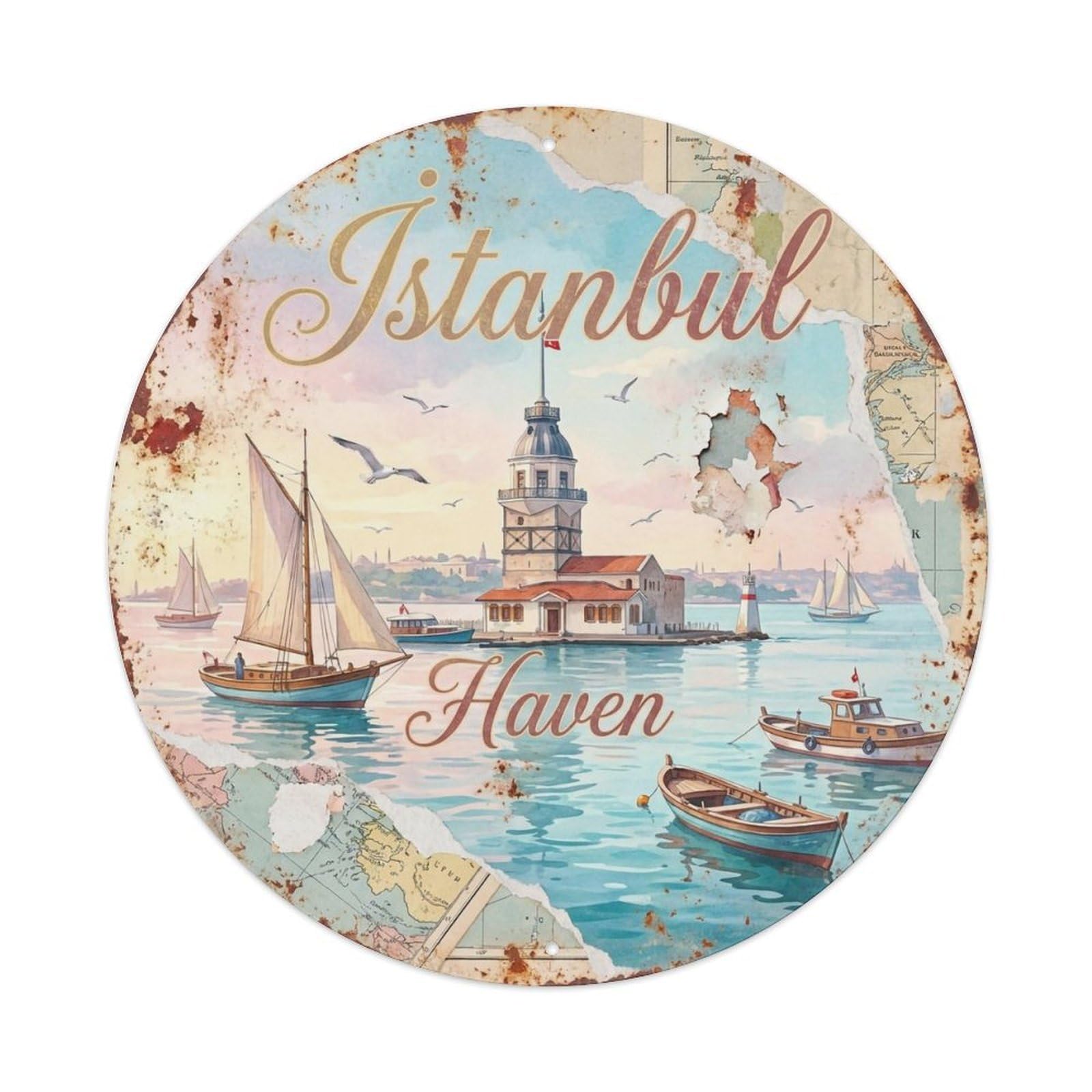 Vintage Travel Istanbul Turkey Haven Vintage Metal Tin Sign Plaque Wall Decor for Cafe, Club Bar, Office, Garden Metal Poster 8x8Inch