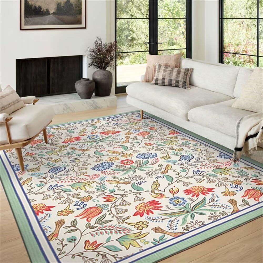 Tapis de salon de chevet floral doux bleu pour coin jeu enfant