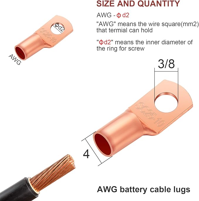 SGX 2 GA BLACK engine starter alternator battery ground cable lugs 3/8