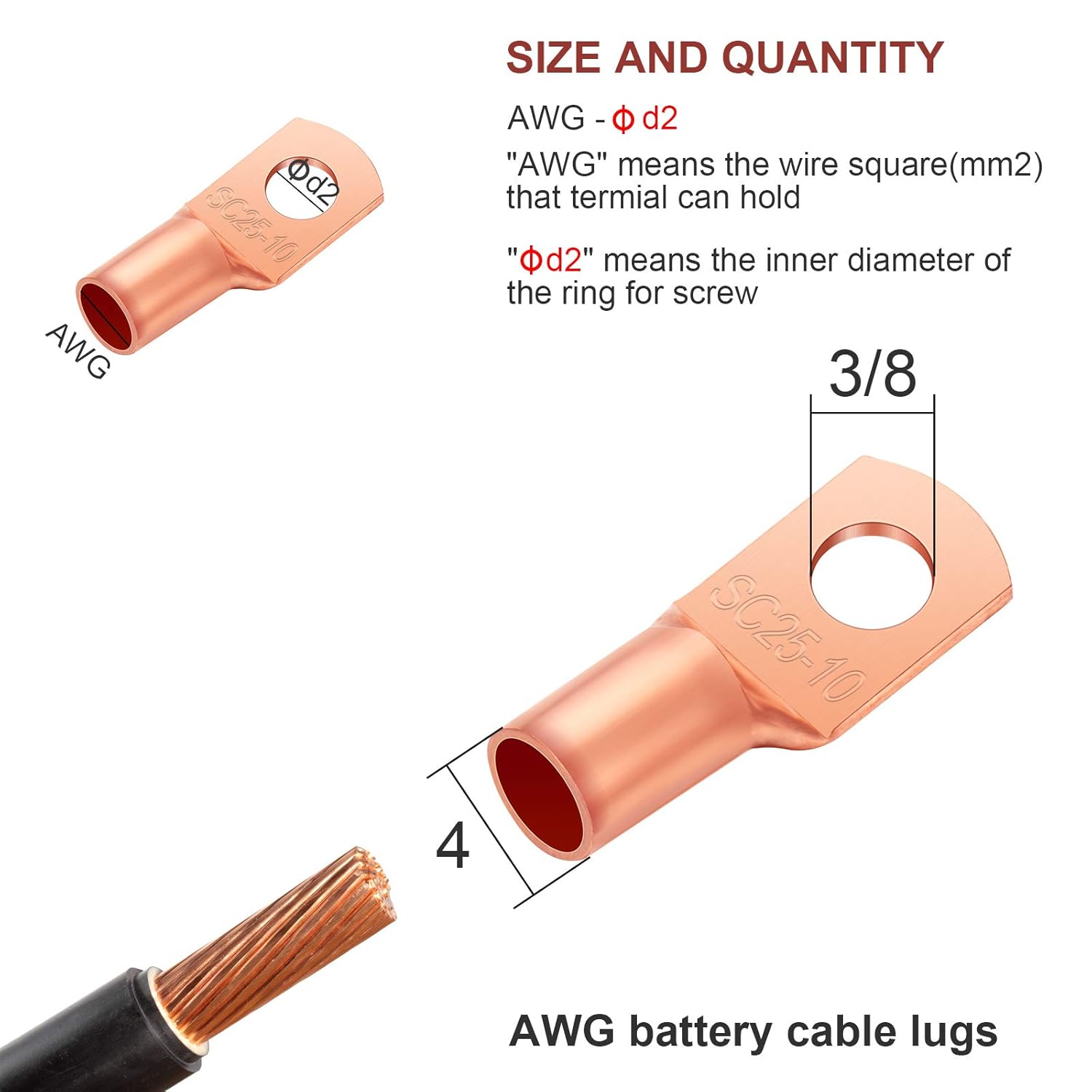 Weewooday 170 Pcs Copper Wire Lugs Battery Cable Ends 12 Sizes Battery Terminal Connectors Assortment Kit Copper Lug Ring for AWG4, AWG6, AWG8, AWG10, AWG12, Cables, Marine, Automotive, RV, Solar