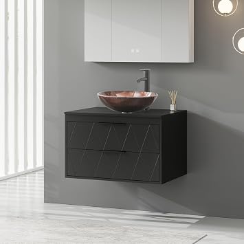 eclife 30" Floating Bathroom Vanity with Single Vessel Sink Combo, Black