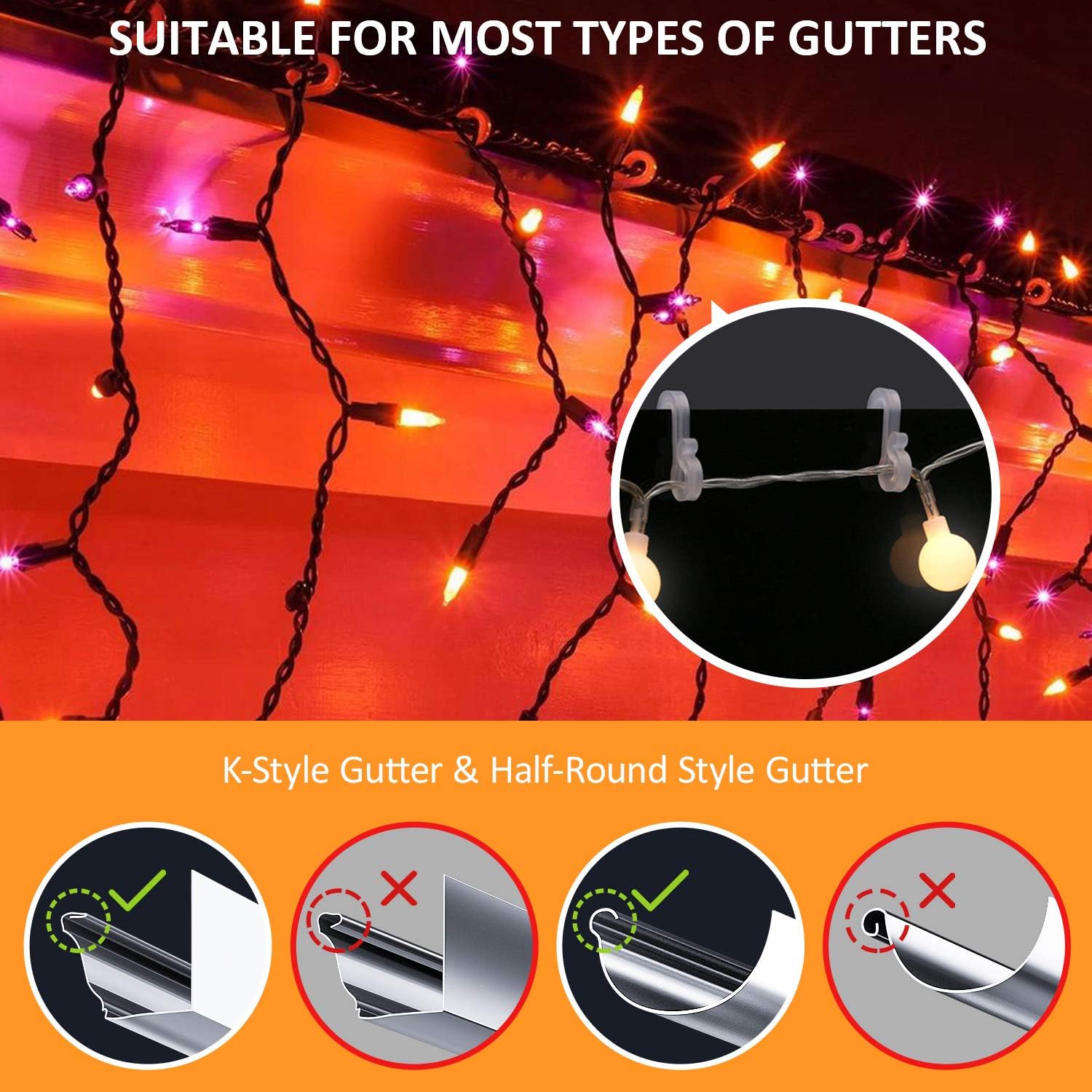 BININBOX Christmas Mini Gutter Hang Hooks Plastic S Sharped Christmas Light Clips for Outdoor Indoor Parties Decoration Strings Lights Use for Christmas, Halloween, New Year(100)