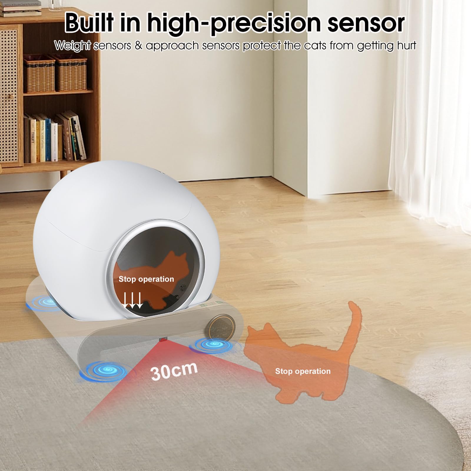Lettiera autopulente, per gatti automatica, controllo app, design salvaspazio, deodorante ionico/monitor sanitario/65L + 9L con grande capacità con tappetino