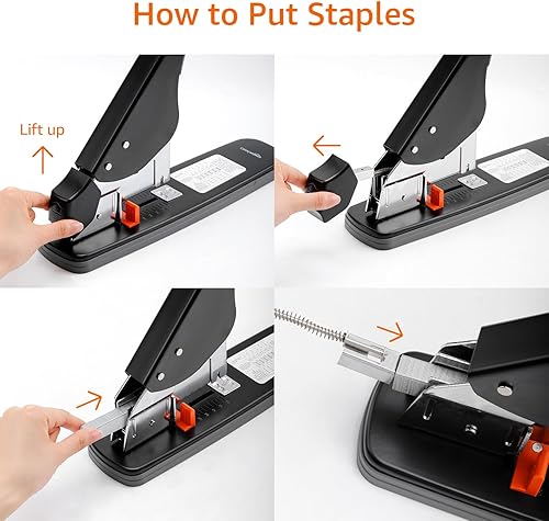Vista 26 de Yaxa Basics Engrapadora resistente, 130 hojas de alta capacidad, engrapadora de oficina grande con 1000 grapas, color blanco