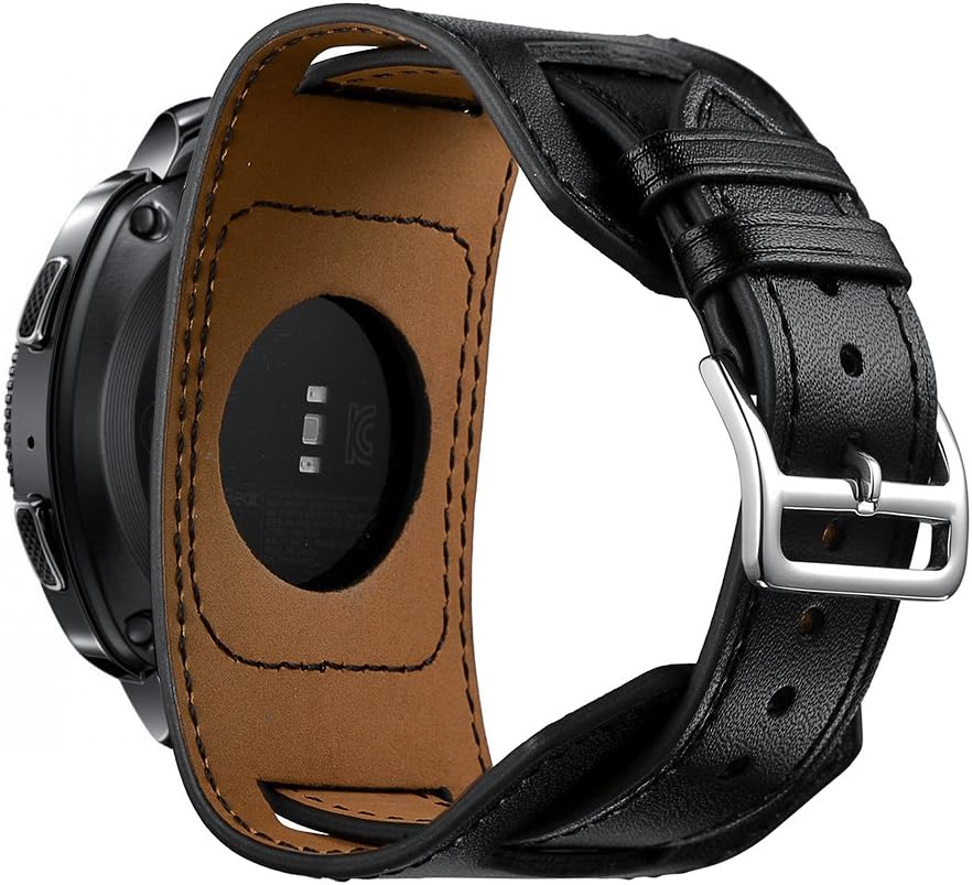 20mm Quick Release Genuine Leather Cuff Watch Band for Samsung Galaxy Watch(42mm) Galaxy Watch Active-Black?Small Wrist Size:5.5-7.48inches (140-190mm)?