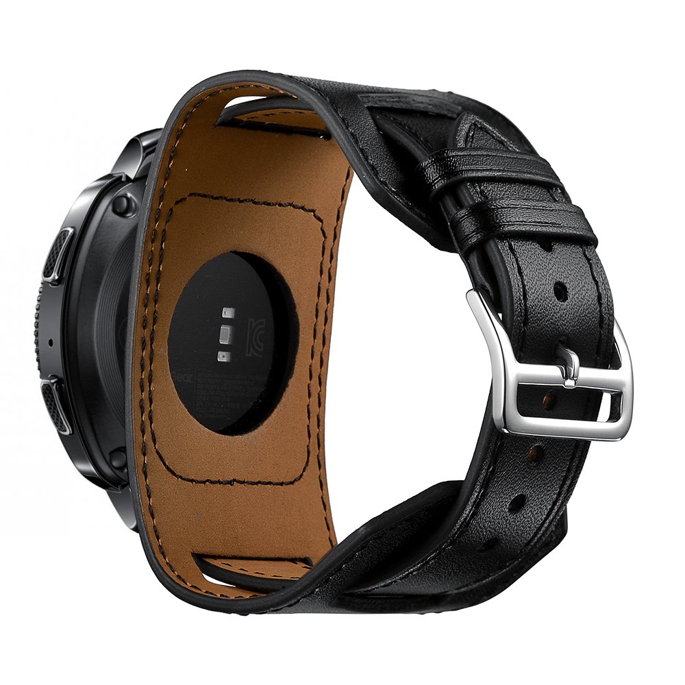 20mm Quick Release Genuine Leather Cuff Watch Band for Samsung Galaxy Watch(42mm) Galaxy Watch Active-Black?Small Wrist Size:5.5-7.48inches (140-190mm)?