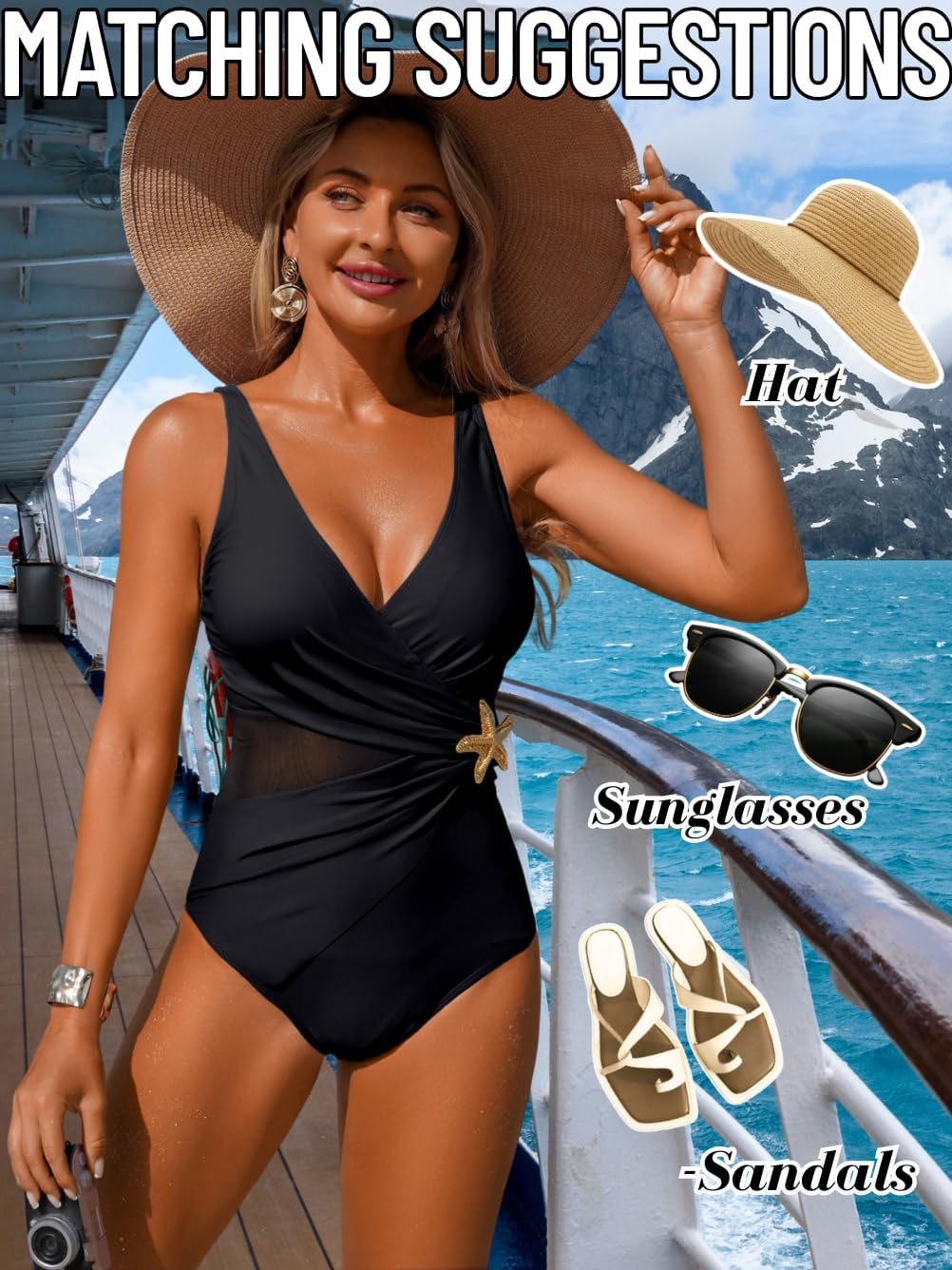 EHSUYAB Sexy Women Slimming One Piece Swimsuit,Starfish Ruched Tummy Control Full Coverage Bathing Suit,Beach Vacation Outfit