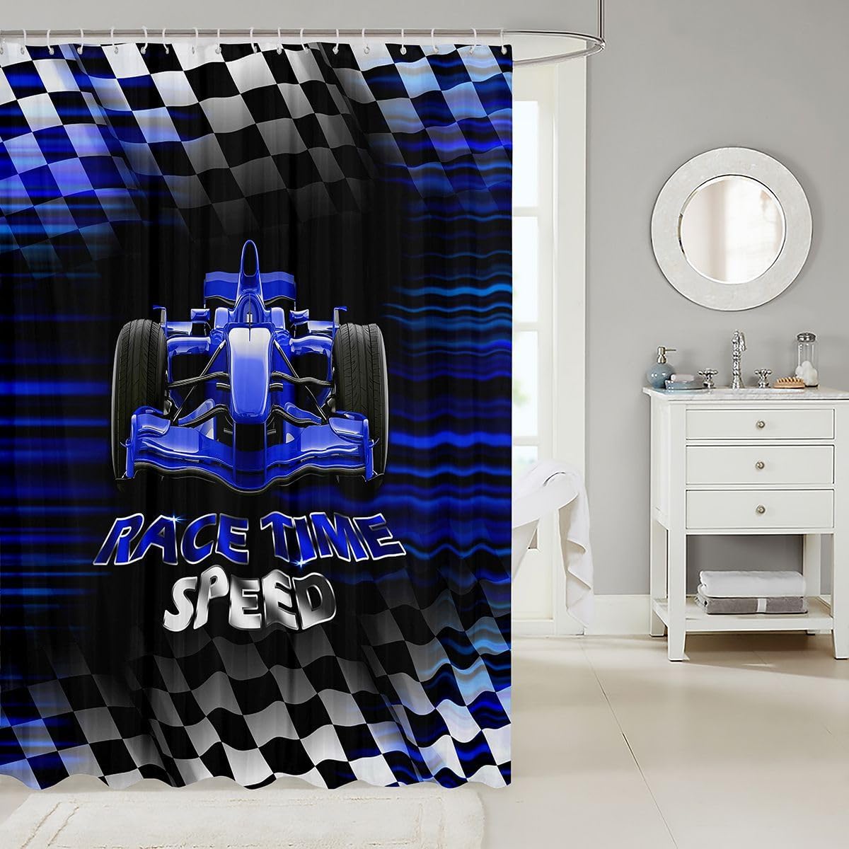 Feelyou Blue Sports Race Car Shower Curtains Waterproof Fabric 72"x78" image 2