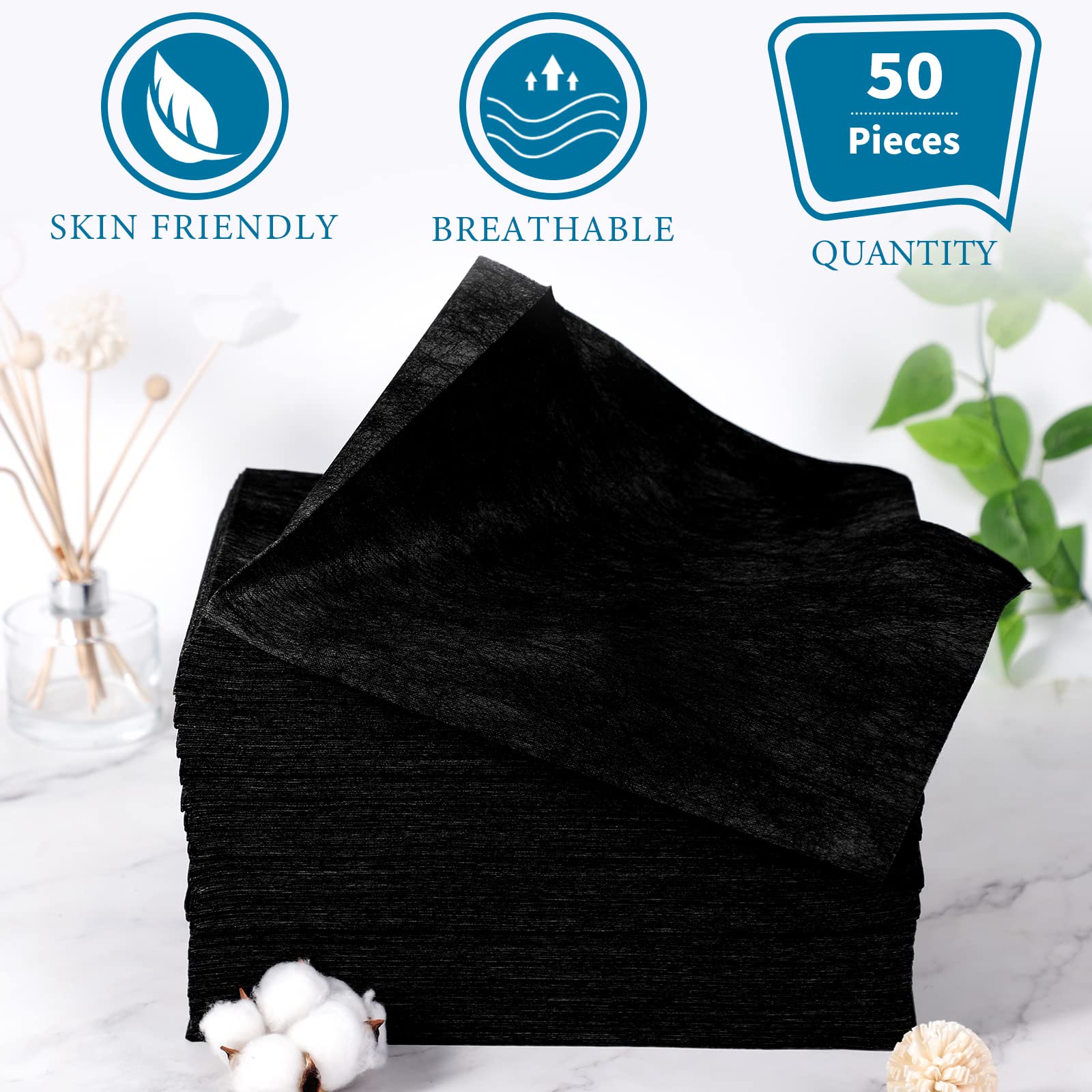 50 Pieces 31 x 70 Inches Disposable Bed Sheets Waterproof Bed Cover Massage Table Sheet Non-woven Fabric for Spa, Beauty Salon, Hotels (Black)