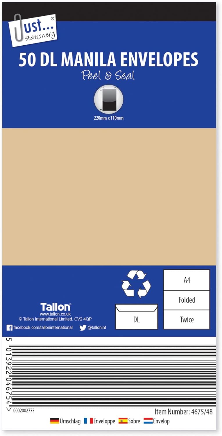 Tallon Just Stationery DL Peel & Seal Envelopes - White (Pack of 50), 4674