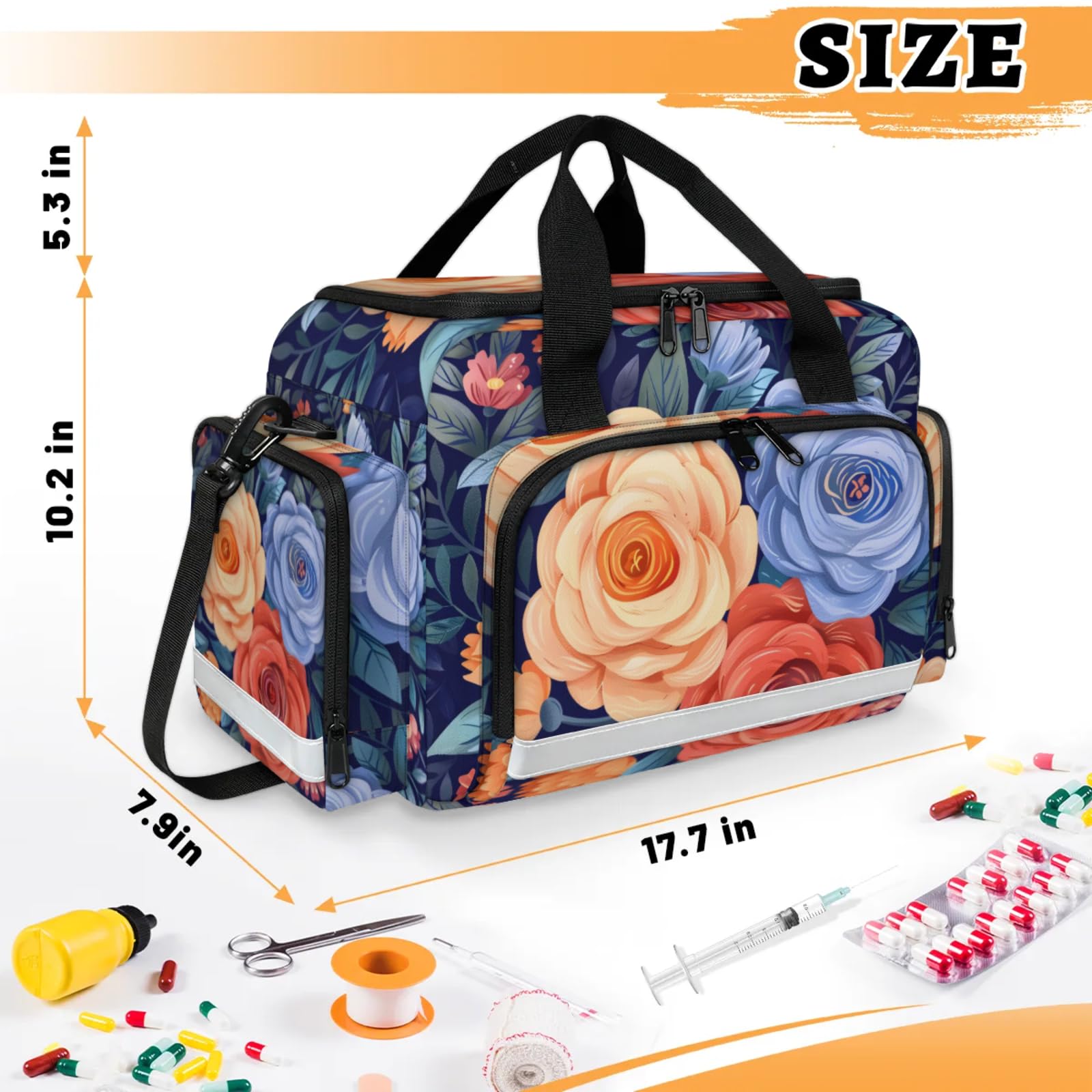 GzLeyigou First Aid Bags Empty, Colorful Floral Emergency Bag First Aid Kit Multiple Compartment Kit Carrier On Call Trauma Bag For Paramedics Emergency Medical Supplies Kit