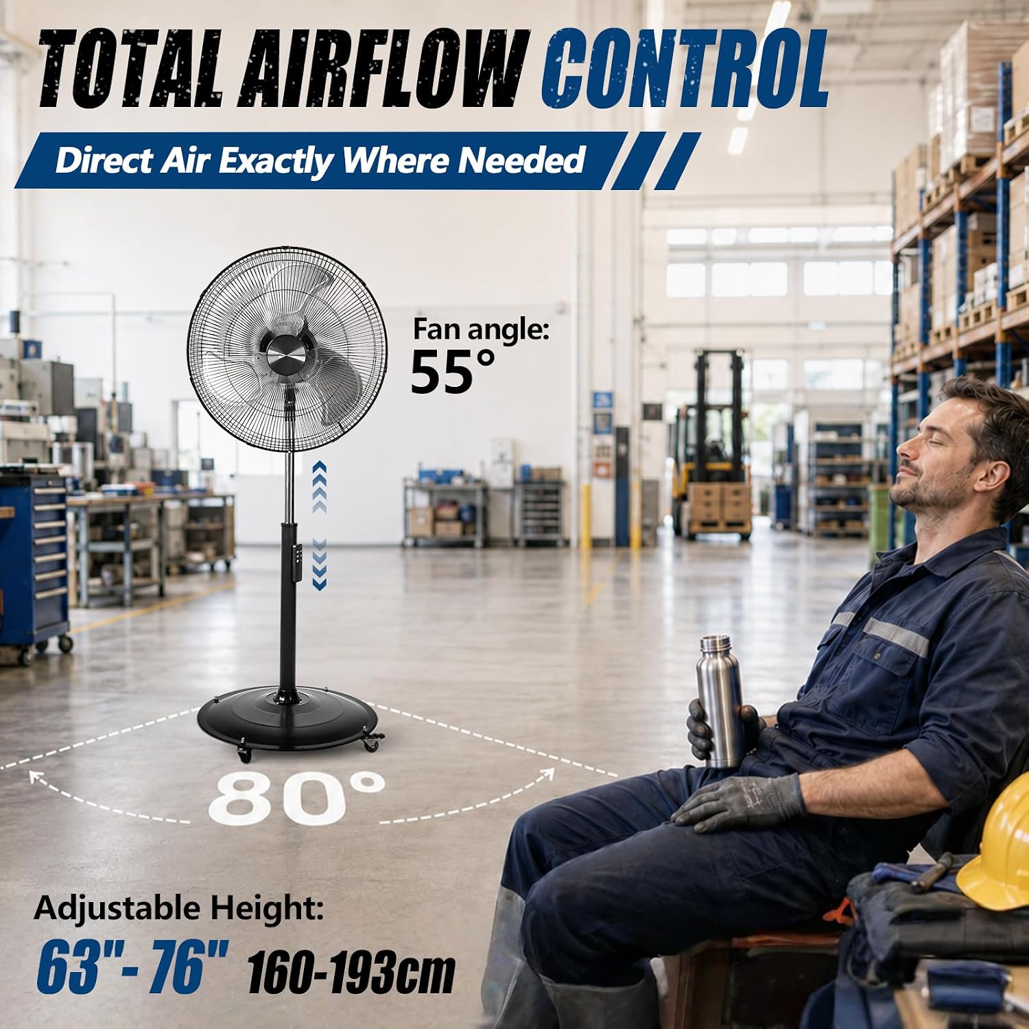 20 Inch DC Motor Pedestal Fan, 5100 CFM High Velocity Oscillating Fan, Remote Control, Heavy-Duty Metal Standing Fan with 4 Casters, UL Listed for Warehouse, Garage, Workshop - Black