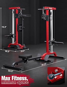 2-in-1 Adjustable Rowing & LAT Pulldown Station for Home Gym, Foldable Space Saver with 6 Attachments, Supports 450 Lbs Weight Plates & Dumbbell(and 10KG Dumbbell)