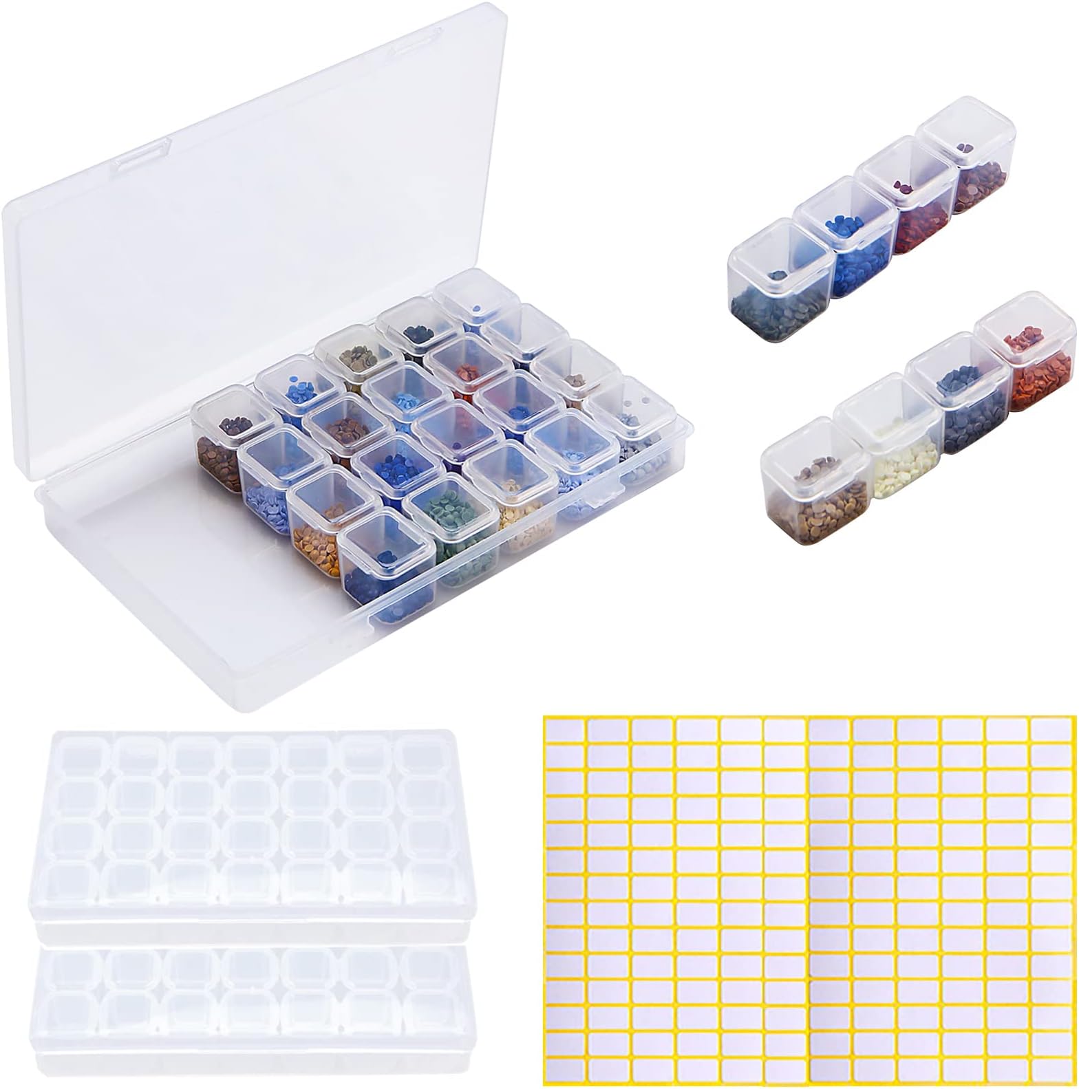 Coopache2 Pack 28 Slots Diamond Embroidery Boxs, 5D Diamond Painting Storage Case for DIY with 196 Pieces Craft Label Marker Sticker